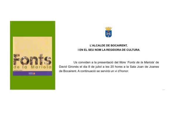 Invitació a l'acta de la presentació del Llibre